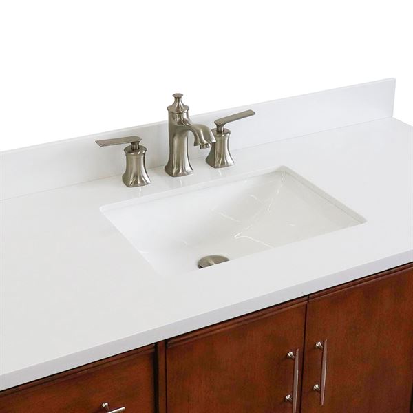49" Single Sink Vanity in Walnut Finish With White Quartz and Rectangle Sink