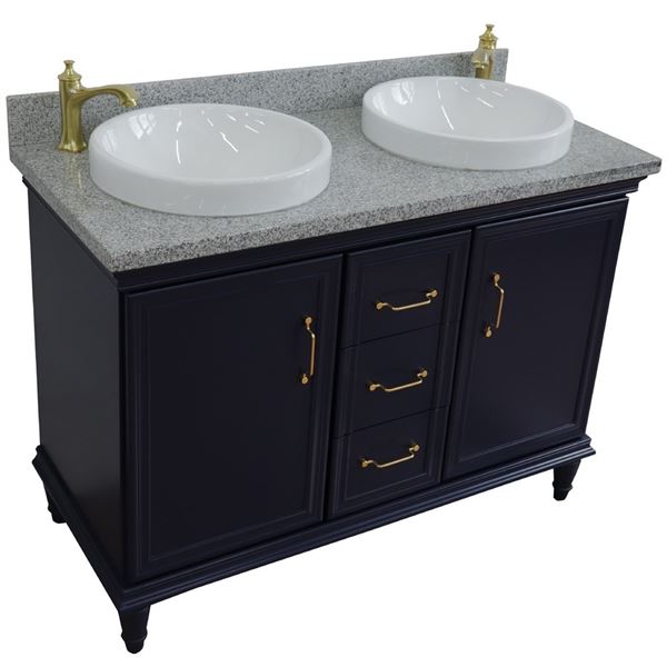 49" Double vanity in Blue finish with Gray granit and round sink