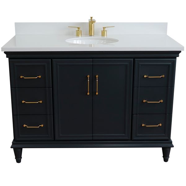 49" Single sink vanity in Dark Gray finish with White quartz and and oval sink