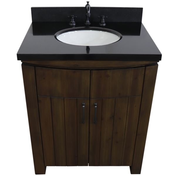 30 in. Single Sink Vanity Rustic Wood Black Galaxy Top