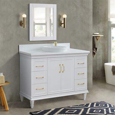 49" Single sink vanity in White finish with White quartz and round sink