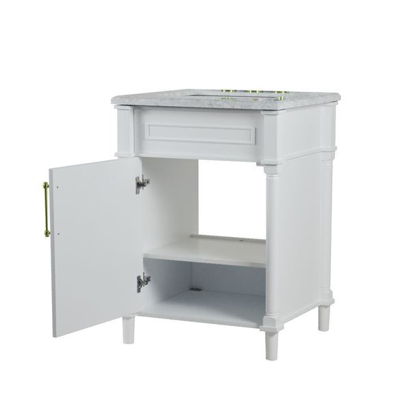 Napa 24 in. Single Vanity in White with White Carrara Marble Top with Gold Hardware