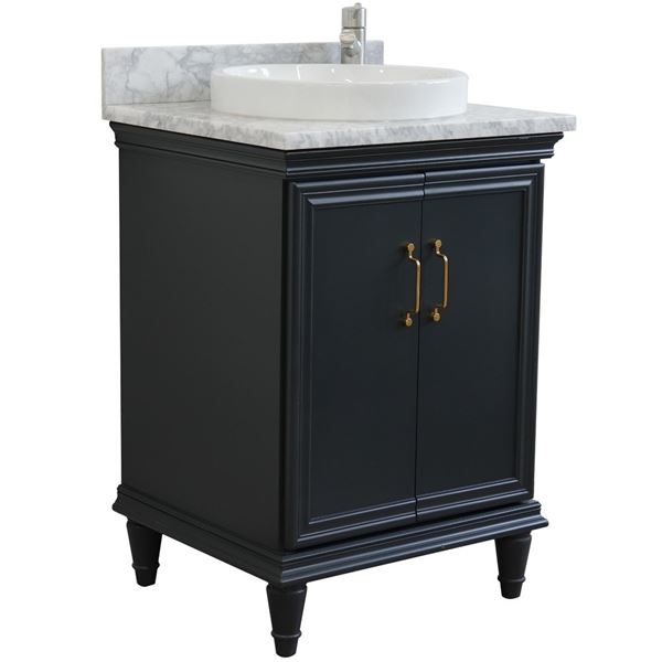 25" Single vanity in Dark Gray finish with White Carrara and round sink