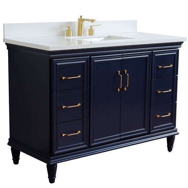49" Single Sink Vanity in Blue Finish With White Quartz and Rectangle Sink