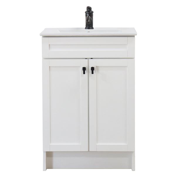 24 in. Single Sink Foldable Vanity Cabinet in White with White Ceramic Top