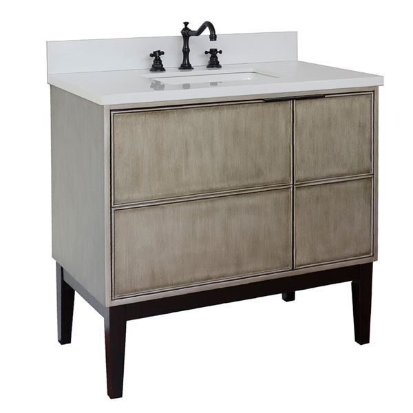 37" Single Vanity in Linen Brown Finish With White Quartz Top and Rectangle Sink
