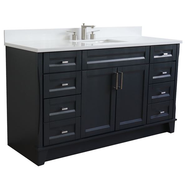 61" Single Sink Vanity in Dark Gray Finish and White Quartz and Rectangle Sink