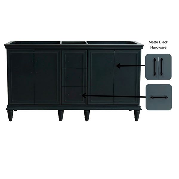 61" Double Sink Vanity in Dark Gray Finish and White Carrara Marble and Round Sink