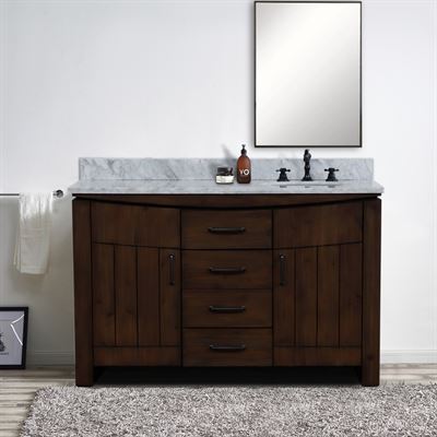 48 in Single Sink Vanity Rustic Wood Finish in White Marble Top