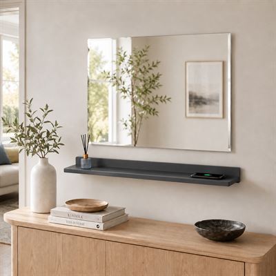 35" Dark Gray Wireless Charging Shelf and Frameless Mirror Set