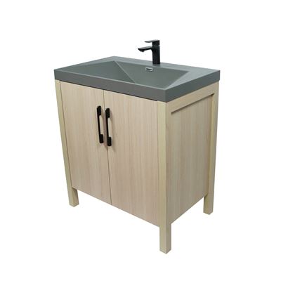 31.5" Single Sink Vanity In Neutral Finish with Gray Composite Granite Top