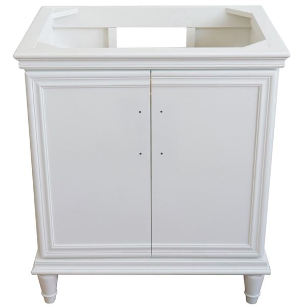 30" Single Vanity in White Finish- Cabinet Only- Black Handles
