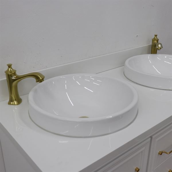 49" Double vanity in White finish with White quartz and round sink