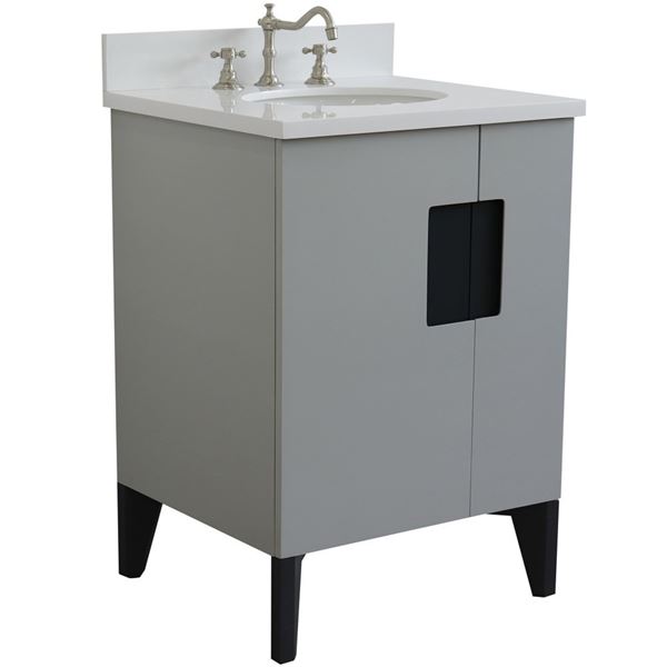 25" Single Sink Vanity in Light Gray Finish With White Quartz and Oval Sink