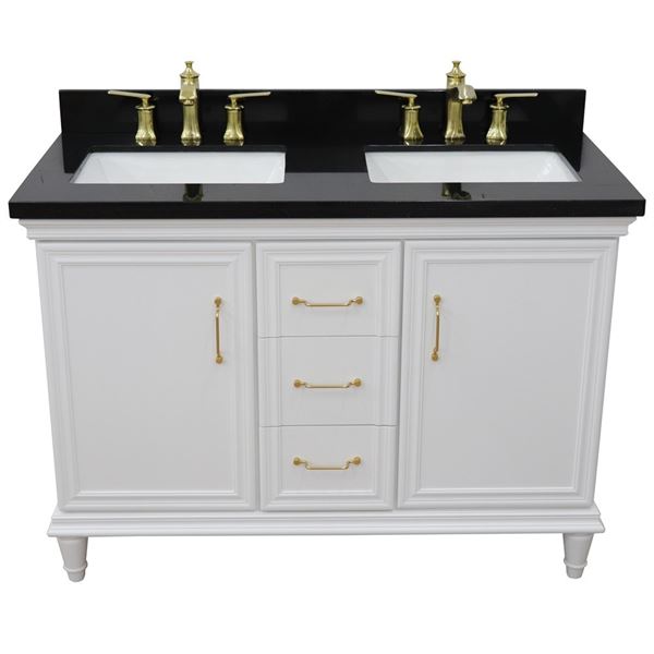 49" Double vanity in White finish with Black galaxy and rectangle sink