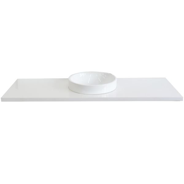 61" White quartz countertop and single round sink