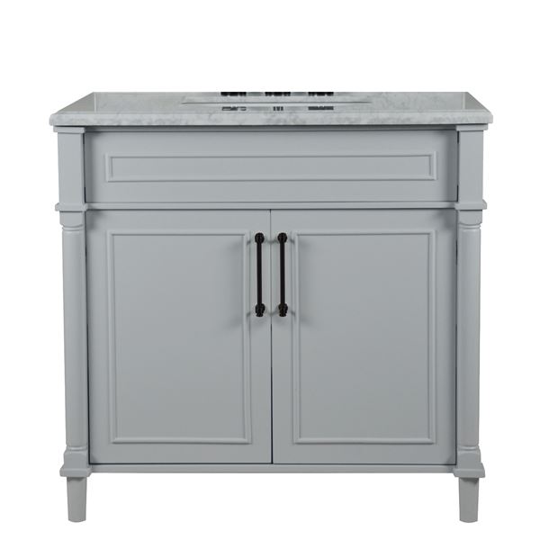 Napa 36 in. Single Vanity in Light Gray with White Carrara Marble Top with Black Hardware
