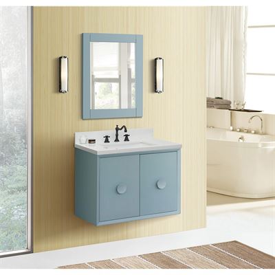 31" Single Wall Mount Vanity in Aqua Blue Finish With White Quartz Top and Rectangle Sink