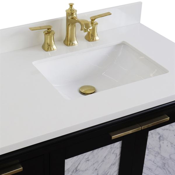 43" Single Vanity in Black Finish With White Quartz and Rectangle Sink- Right Door/Right Sink