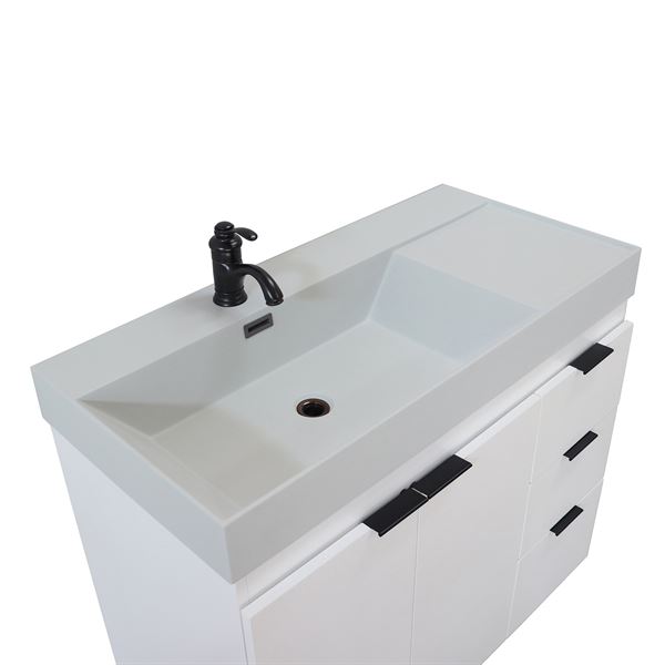 39 in. Single Sink Vanity in White with Light Gray Composite Granite  Top