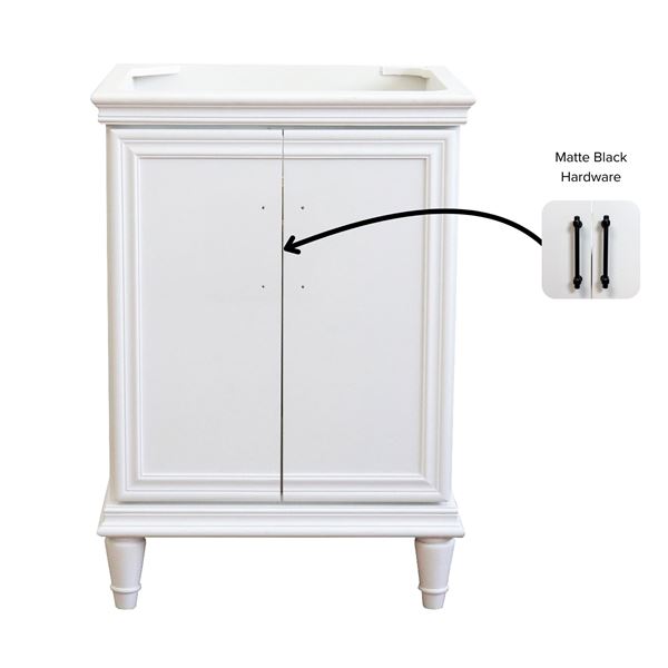 25" Single Vanity in White Finish with Black Galaxy and Round Sink