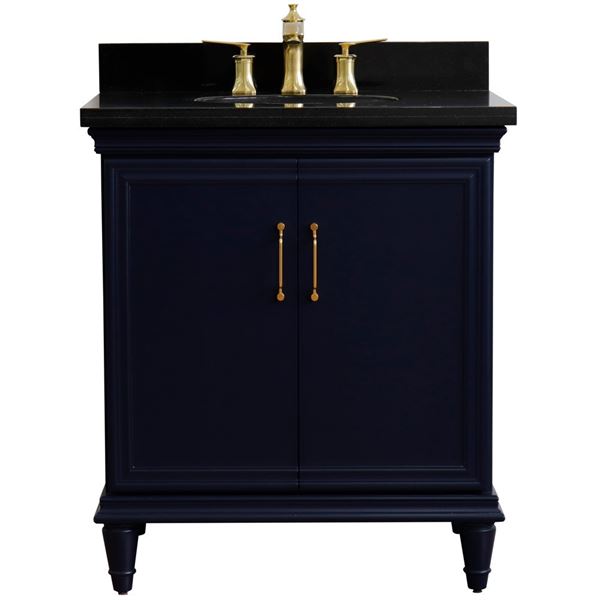 31" Single vanity in Blue finish with Black galaxy and oval sink