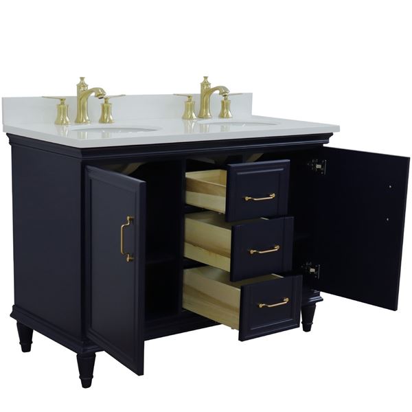 49" Double vanity in Blue finish with White quartz and oval sink