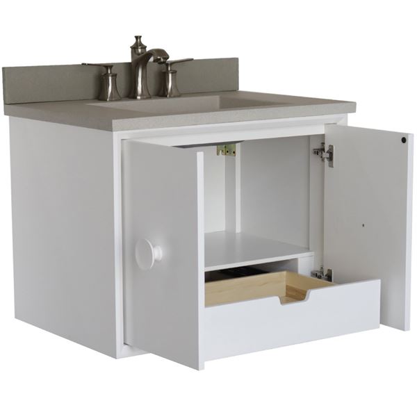 31 in. Single Wall Mount Vanity in White Finish with White Concrete Top and Rectangle Sink, Stora Collection