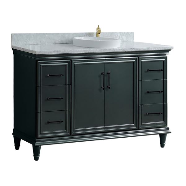 61" Single Sink Vanity in Dark Gray Finish and White Carrara Marble and Round Sink