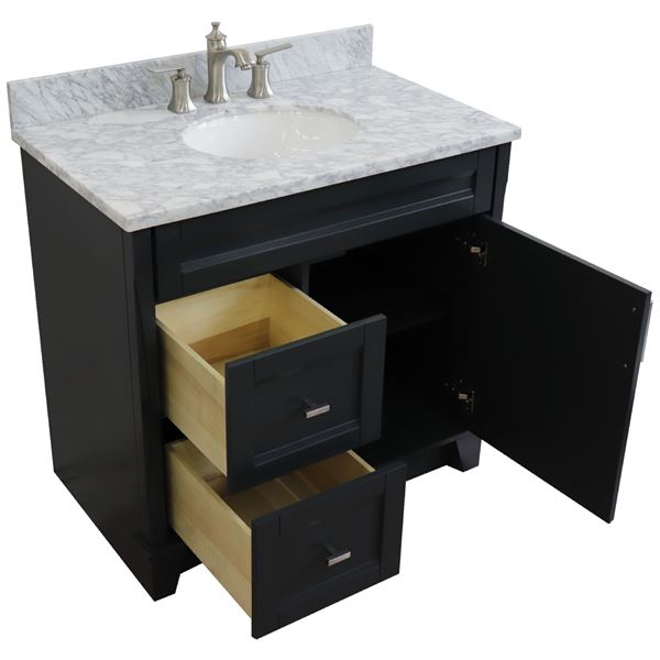 37 in. Single Vanity in Dark Gray Finish with White Carrara and Oval Sink- Right Door/Center Sink