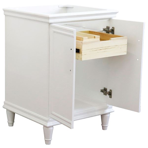 25" Single Vanity in White Finish with Black Galaxy and Round Sink