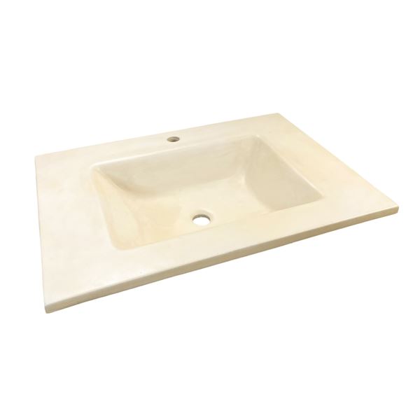 31 in. Single Concrete Ramp Sink Top with Rectangle Sink, Cream 