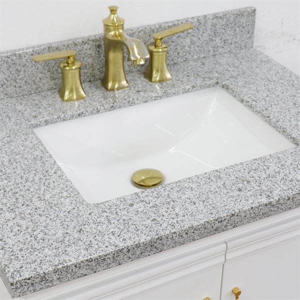 31" Single vanity in White finish with Gray granite and rectangle sink
