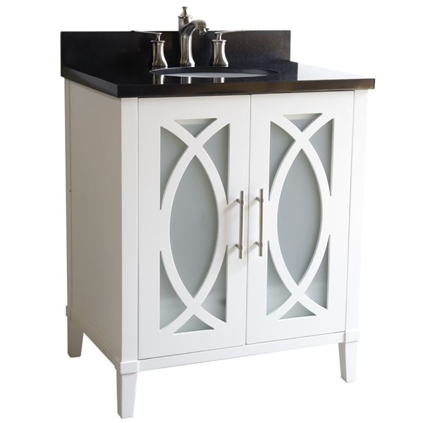 30 in. Single Sink Vanity Manufactured Wood White Finish with Black Galaxy Top