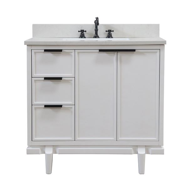 37 in. Single Sink Vanity in White with Engineered Quartz Top