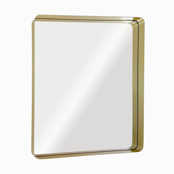 Round Rectangular Metal Frame Mirror in Brushed Gold