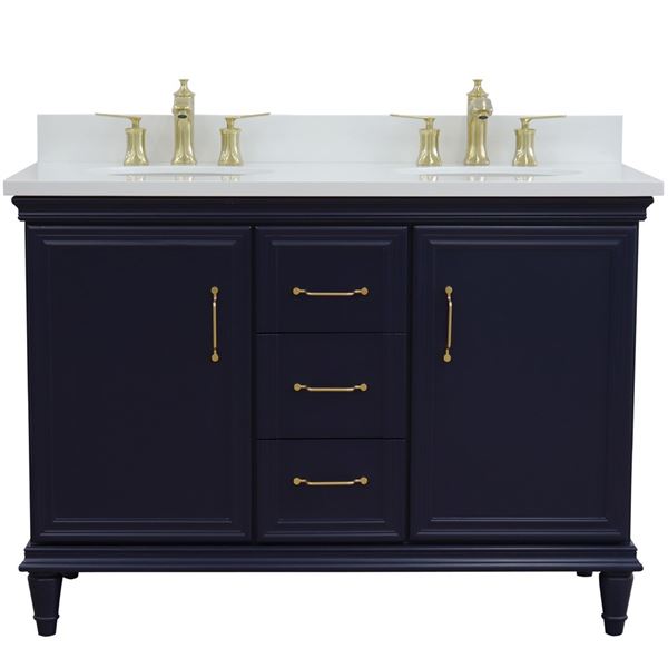 49" Double vanity in Blue finish with White quartz and oval sink