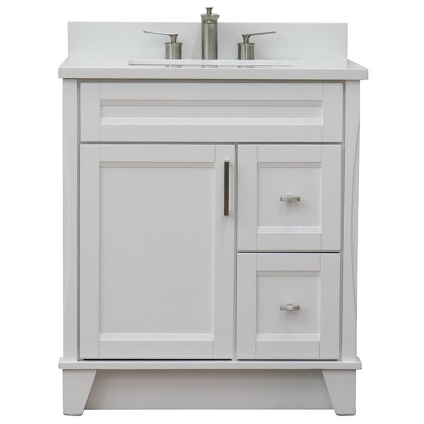 31" Single Sink Vanity in White Finish With White Quartz With Rectangle Sink