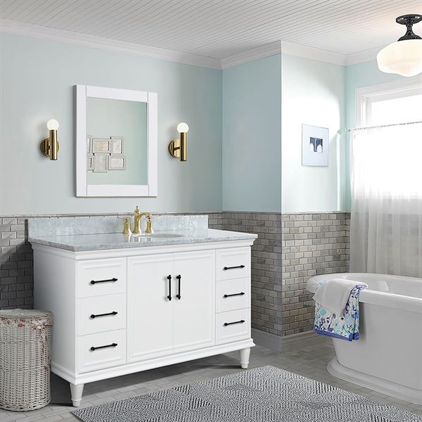 61″ Single Vanity in White Finish with White Carrara and Oval Sink