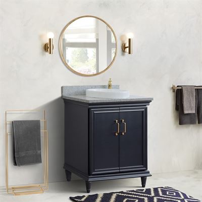 31" Single vanity in Dark Gray finish with Gray granite and round sink