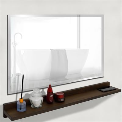 35" Rustic Wood Wireless Charging Shelf and Frameless Mirror Set