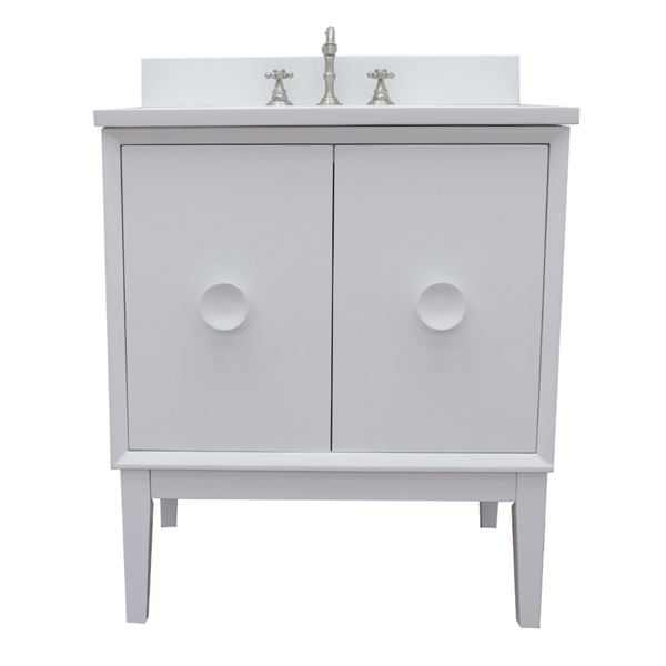 31" Single Vanity in White Finish With White Quartz Top and Rectangle Sink