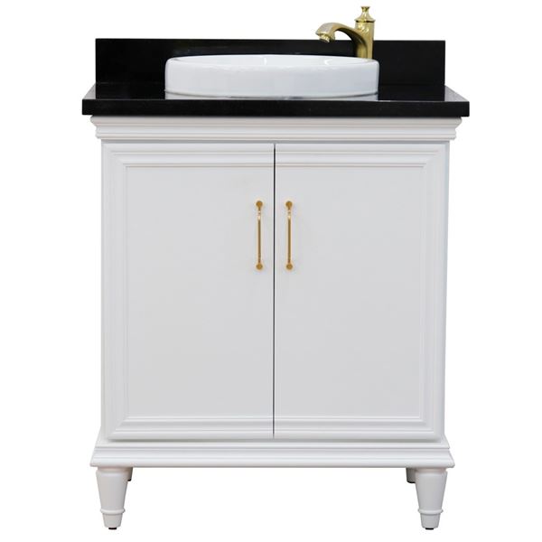 31" Single vanity in White finish with Black galaxy and round sink