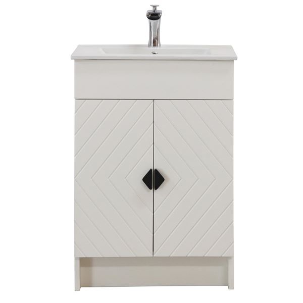 24 in. Single Sink Foldable Vanity Cabinet in White with White Ceramic Top