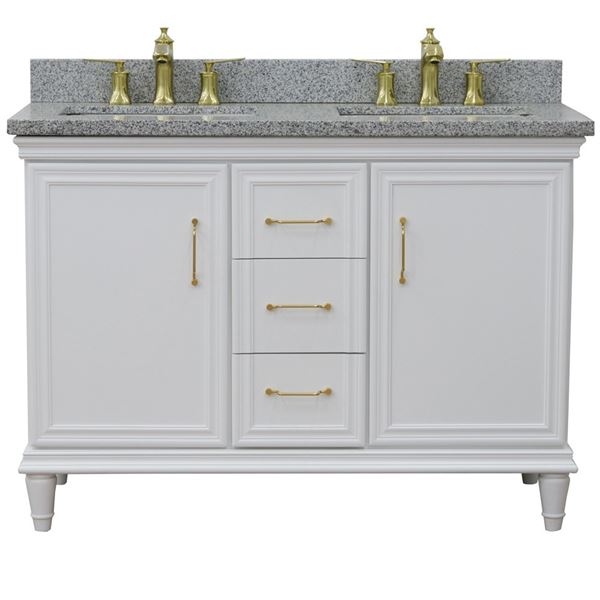 49" Double vanity in White finish with Gray granite and rectangle sink