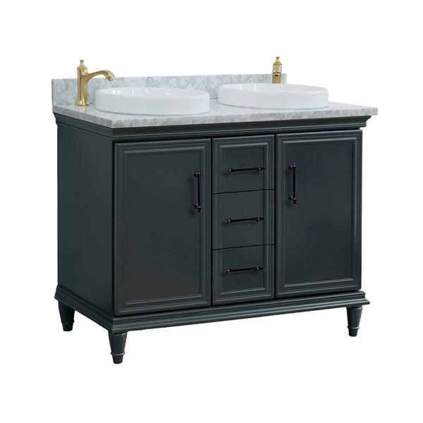 49" Double Vanity in Dark Gray Finish with White Carrara and Round Sink