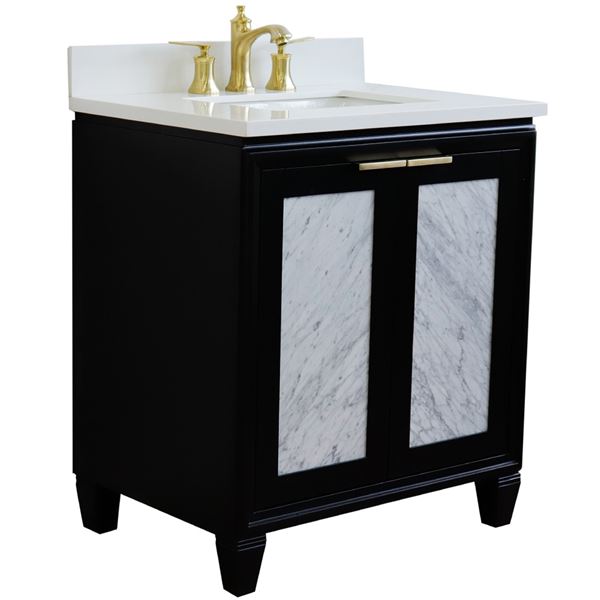 31" Single Sink Vanity in Black Finish With White Quartz With Rectangle Sink