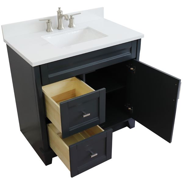 37 in. Single Vanity in Dark Gray Finish with White Quartz and Rectangle Sink- Right Door/Center Sink