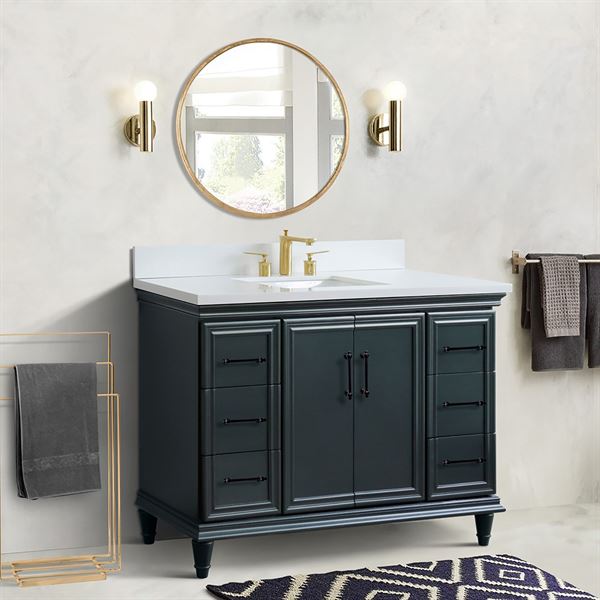 49″ Single Sink Vanity in Dark Gray Finish with White Quartz and Rectangle Sink