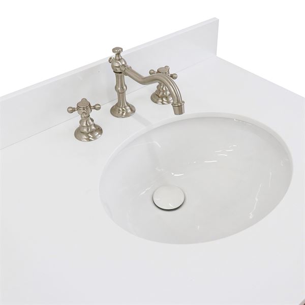 61" Double Sink Vanity in White Finish With White Quartz and Oval Sink